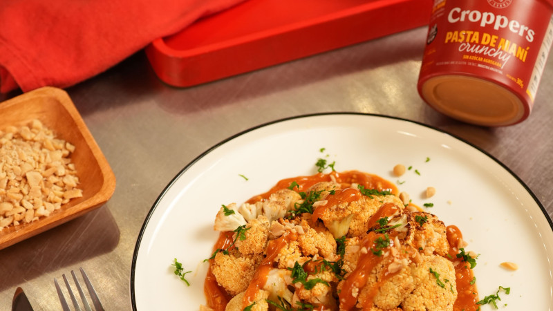 Coliflor crocante con salsa de maní picante🌶️