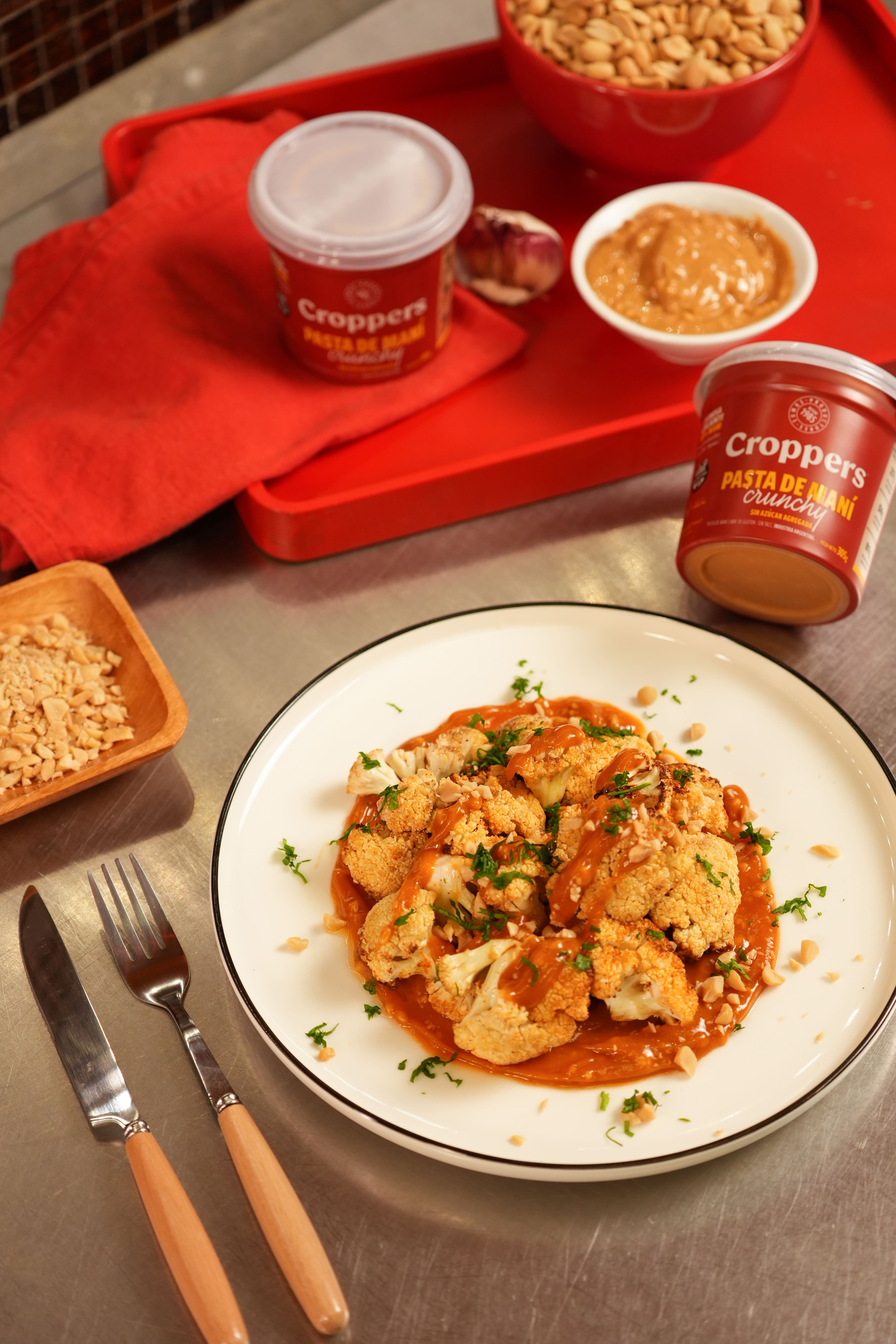 Coliflor crocante con salsa de maní picante🌶️